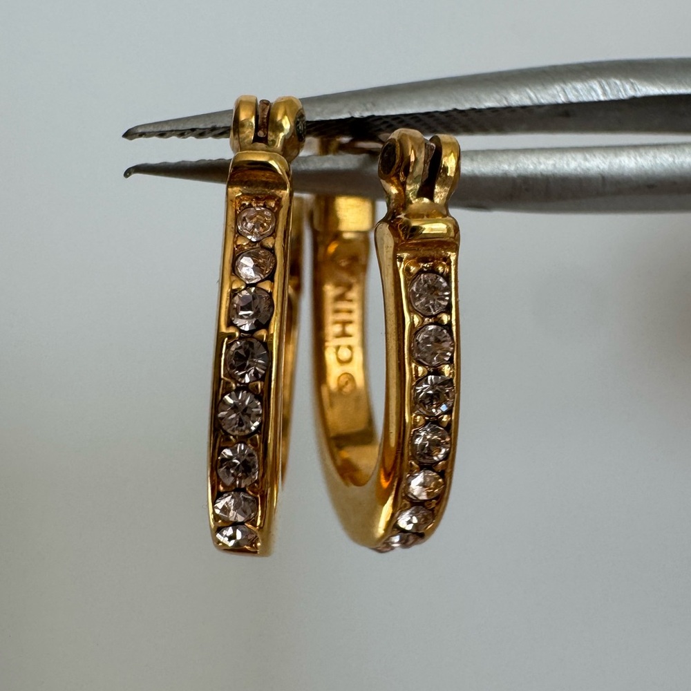 Coach Rose Gold Plated Pavé Signature U-Shaped Huggie Earrings - Picture 5 of 7